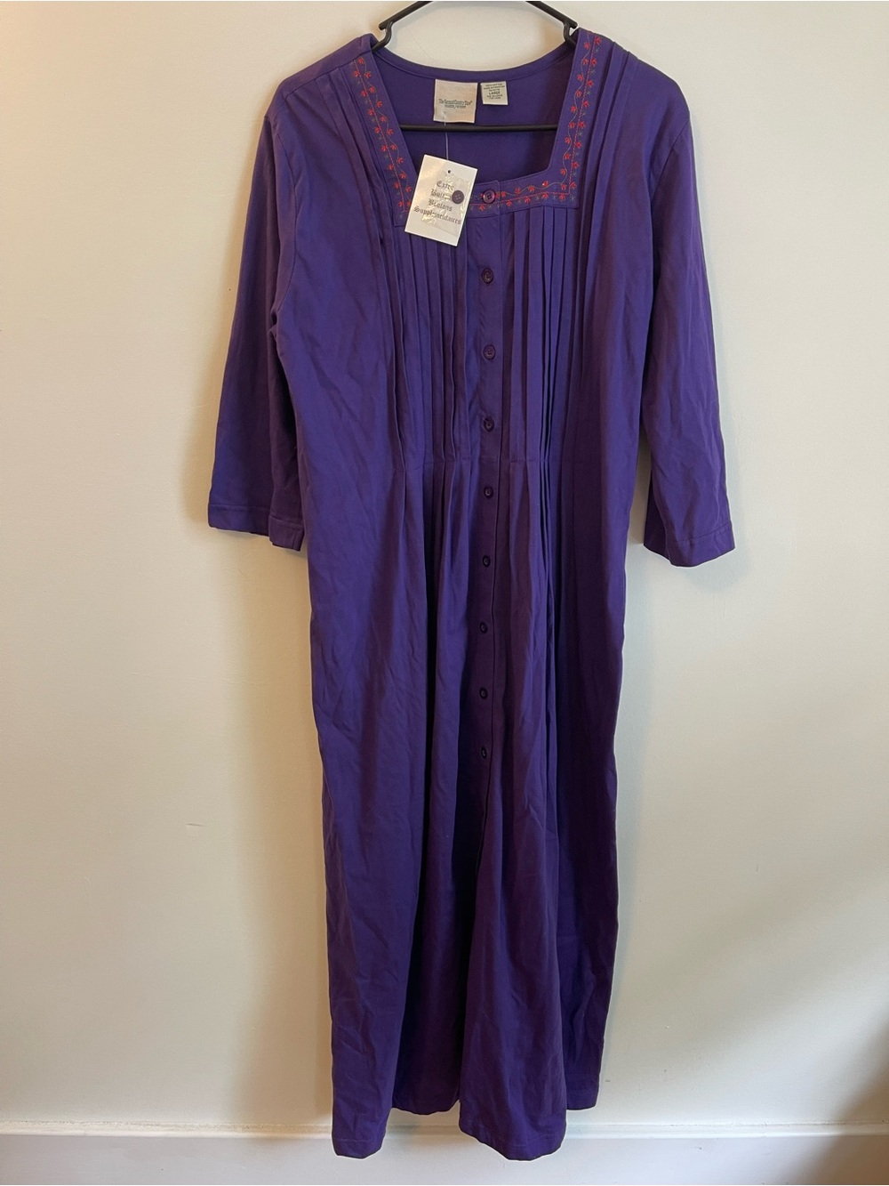 The Vermont Country Store L NWT Purple Dress Embroidered Traditional Maxi Cotton